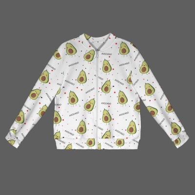 Women's Avocado Print Casual Long Sleeve Zip-Up Bomber Jacket Custom Personalized Women's Casual Long Sleeve Zip-Up Bomber Jacket