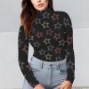 Women's Star Print Turtleneck Slim Long Sleeve T-Shirt Custom Personalized Women's Turtleneck Slim Long Sleeve T-Shirt