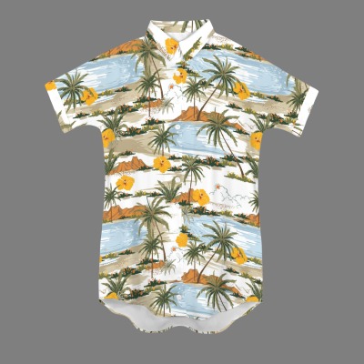 Women's Tropical Print Side Pocket Lapel Button Shirt Dress Custom Personalized Women's Side Pocket Lapel Button Shirt Dress