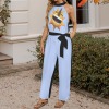 2XL Custom Individualized Women's Sleeveless Halterneck Tie Waist Jumpsuit