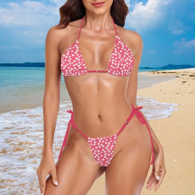 Women's Floral Print Halter String Bikini Set Custom Individualized Women's Halter String Bikini Set