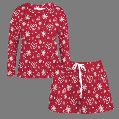 圣诞-004 Custom Specialized Women's Long Sleeve&Tether Shorts Pocket Pajama Sets