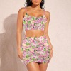Women's Floral Print Cami Top & Ruched Bodycon Skirt Set Custom Personalized Women's Cami Top & Ruched Bodycon Skirt Set