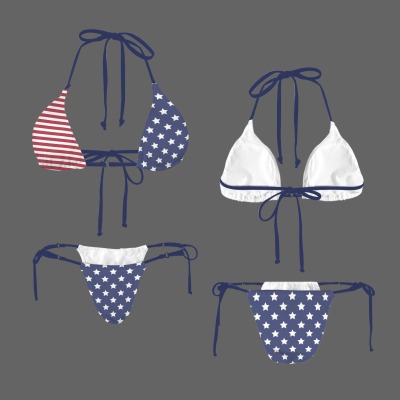 Women's Flag Print Halter String Bikini Set Custom Individualized Women's Halter String Bikini Set