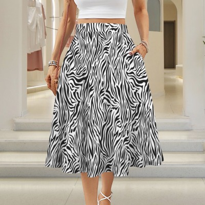 Women's Zebra Print Elastic Waist Pocket Maxi Skirt Custom Personalized Women's Elastic Waist Pocket Maxi Skirt