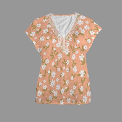 Women's Floral Print V-Neck Lace Tank Tops Custom Personalized Women's V-Neck Lace Tank Tops