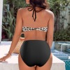 Women's Leopard Print Halterneck Tube Top Backless Bikini Set Custom Personalized Women's Halterneck Two Pieces Bikini Set