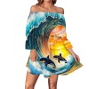 M3823 Off-The-Shoulder Ruffled-Sleeve Fitted Waist Dress