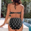 Women's Polka Dot Halterneck Tube Top Backless Bikini Set Custom Personalized Women's Halterneck Two Pieces Bikini Set