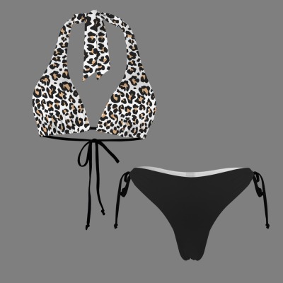 Women's Leopard Print Halterneck String Bikini Set Custom Specialized Halterneck String Bikini Set