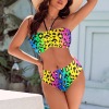 Women's Rainbow Leopard Print Colorful Halterneck Tube Top Backless Bikini Set Custom Personalized Women's Halterneck Two Pieces Bikini Set