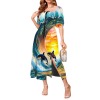 M3821 Square-Neck Puff-Sleeve Slit Maxi Dress