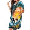 M3838 V-Neck Ruffle-Sleeve Dress
