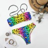 Women's Rainbow Leopard Print Colorful Halterneck Tube Top Backless Bikini Set Custom Personalized Women's Halterneck Two Pieces Bikini Set
