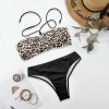 Women's Leopard Print Halterneck Tube Top Backless Bikini Set Custom Personalized Women's Halterneck Two Pieces Bikini Set