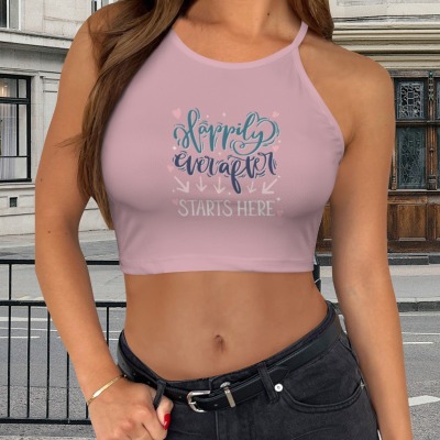 Women's Letter Print Casual Tank Top Custom Personalized Women's Casual Tank Top