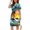 M3801 Round-Neck Drawstring Waist Pocket Dress