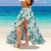 Women's Leaves Print Knotted Long Swimwear Cover up Custom Personalized Women's Long Knot Side Cover Up