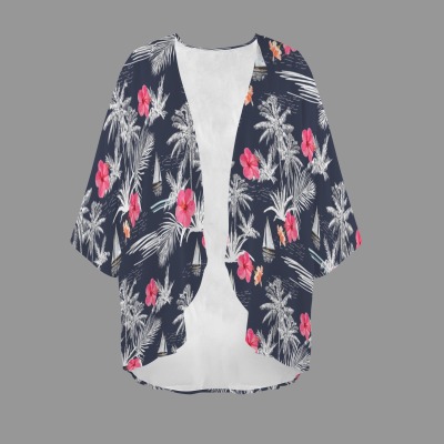 Women's Tropical Print Kimono Chiffon Cover Up Custom Personalized Women's Kimono Chiffon Cover Up
