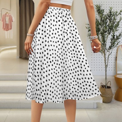 Women's Polka Dot Elastic Waist Pocket Maxi Skirt Custom Personalized Women's Elastic Waist Pocket Maxi Skirt