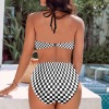 Women's Plaid Halterneck Tube Top Backless Bikini Set Custom Personalized Women's Halterneck Two Pieces Bikini Set