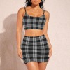 Women's Plaid Cami Top & Ruched Bodycon Skirt Set Custom Personalized Women's Cami Top & Ruched Bodycon Skirt Set