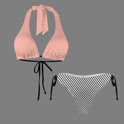 Women's Striped Halterneck String Bikini Set Custom Specialized Halterneck String Bikini Set