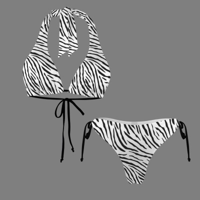 Women's Zebra Print Halterneck String Bikini Set Custom Specialized Halterneck String Bikini Set