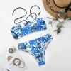 Women's Tropical Print Halterneck Tube Top Backless Bikini Set Custom Personalized Women's Halterneck Two Pieces Bikini Set