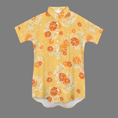 Women's Fruit Print Side Pocket Lapel Button Shirt Dress Custom Personalized Women's Side Pocket Lapel Button Shirt Dress