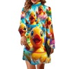 M3825 High-Neck Mini Dress With Long Bell Sleeves