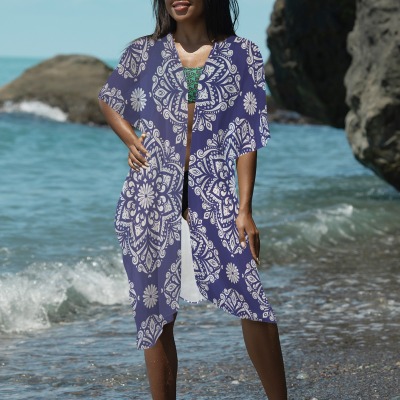 Women's Paisley Print Long Cover Up Custom Specialized Women's Long Cover Up