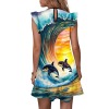 M3802 Round-Neck Ruffle-Hem Dress