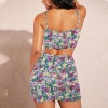 Women's Floral Print Cami Top & Ruched Bodycon Skirt Set Custom Personalized Women's Cami Top & Ruched Bodycon Skirt Set