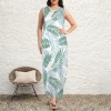 Women's Leaves Print Round Neck Sundress Pocket Maxi Dress Custom Specialized Women's Round Neck Sundress Pocket Maxi Dress