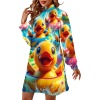 M3825 High-Neck Mini Dress With Long Bell Sleeves
