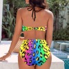 Women's Rainbow Leopard Print Colorful Halterneck Tube Top Backless Bikini Set Custom Personalized Women's Halterneck Two Pieces Bikini Set