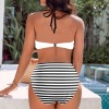 Women's Striped Halterneck Tube Top Backless Bikini Set Custom Personalized Women's Halterneck Two Pieces Bikini Set
