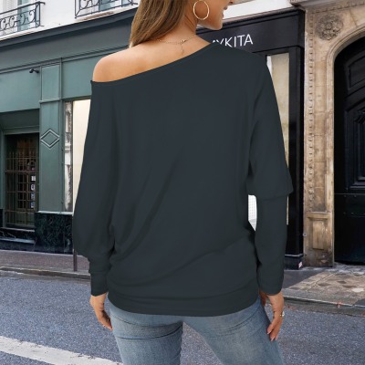 Women's New Year Theme Casual Long Batwing Sleeve Off Shoulder Sweater Custom Personalized Women's Casual Long Batwing Sleeve Off Shoulder Sweater