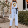 2XL Custom Individualized Women's Sleeveless Halterneck Tie Waist Jumpsuit