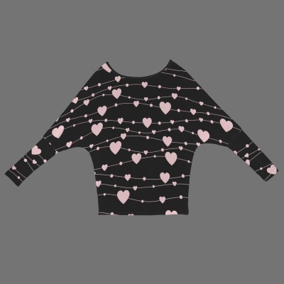Women's Heart Print Casual Long Batwing Sleeve Off Shoulder Sweater Custom Personalized Women's Casual Long Batwing Sleeve Off Shoulder Sweater
