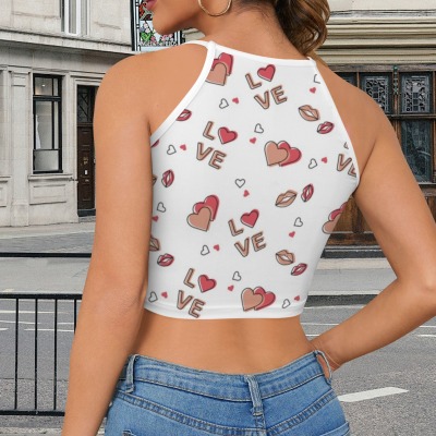 Women's Letter Heart Print Casual Tank Top Custom Personalized Women's Casual Tank Top