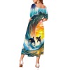 M3821 Square-Neck Puff-Sleeve Slit Maxi Dress