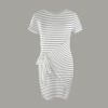 Women's Striped Short Sleeve Wrap Bodycon Ruched Tie Waist Dress Custom Specialized Short Sleeve Wrap Bodycon Ruched Tie Waist Dress