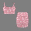 Women's Feather Print Cami Top & Ruched Bodycon Skirt Set Custom Personalized Women's Cami Top & Ruched Bodycon Skirt Set