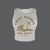 Women's Beach Letter Print Round Neck Crop Tank Tops Custom Individualized Women's Round Neck Crop Tank Tops