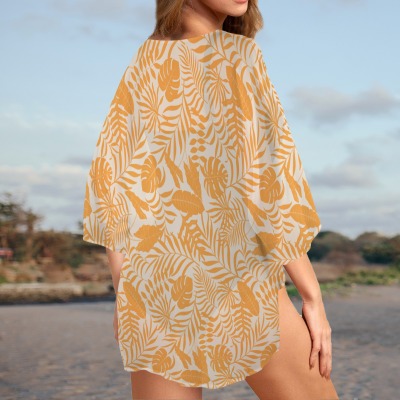 Women's Tropical Print Kimono Chiffon Cover Up Custom Personalized Women's Kimono Chiffon Cover Up