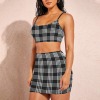 Women's Plaid Cami Top & Ruched Bodycon Skirt Set Custom Personalized Women's Cami Top & Ruched Bodycon Skirt Set
